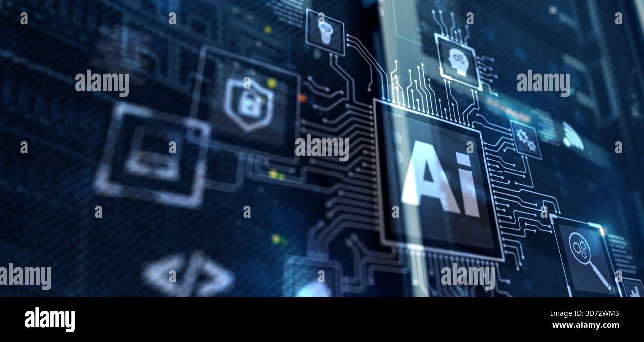 Artificial Intelligence Processor Concept. Abstract server background. Stock Photo