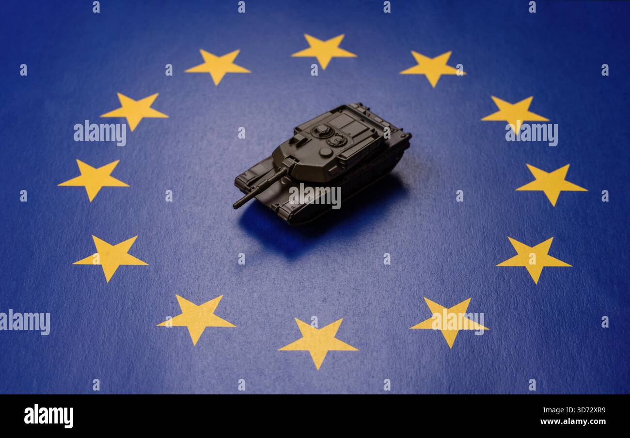 Military defense of Europe, the European Union, and investments in the military and security. Military defense of the European Union as a backdrop for your design Stock Photo