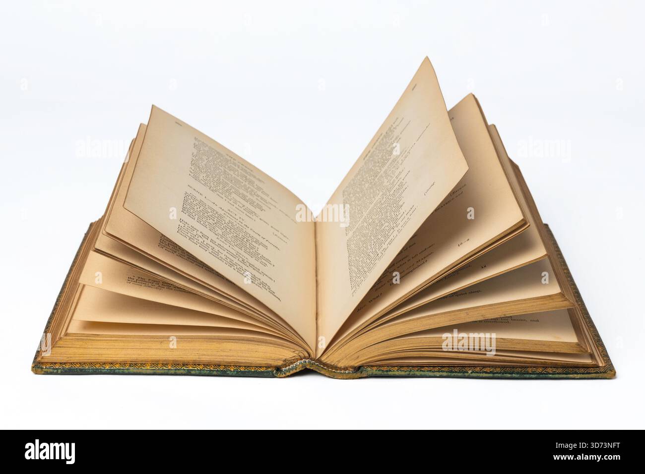Antiquarian book open on a white surface Stock Photo