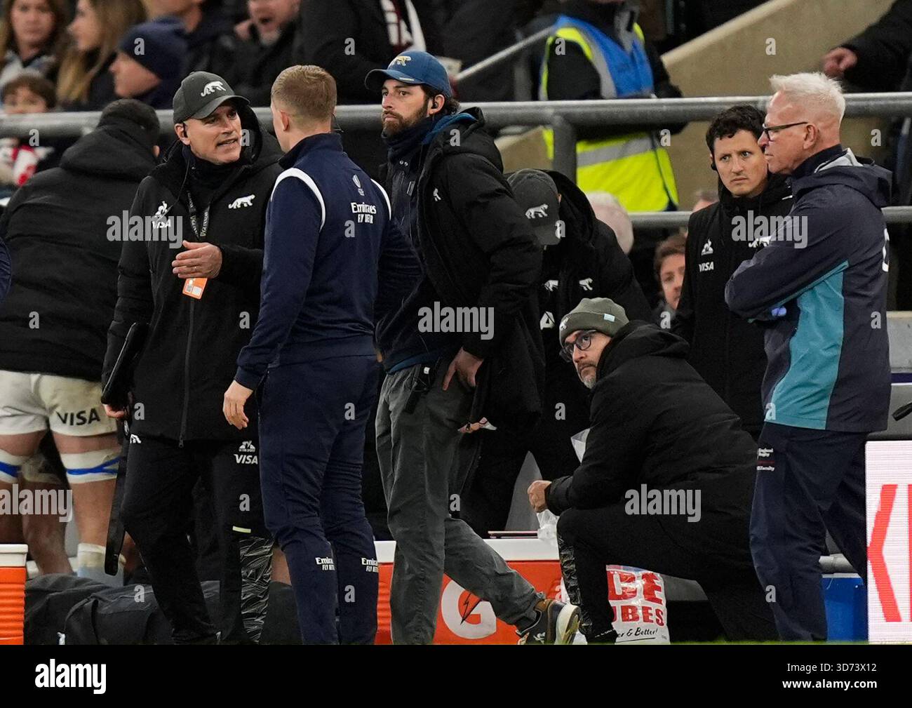 Argentina head coach Felipe Contepomi arguing with officials on the ...