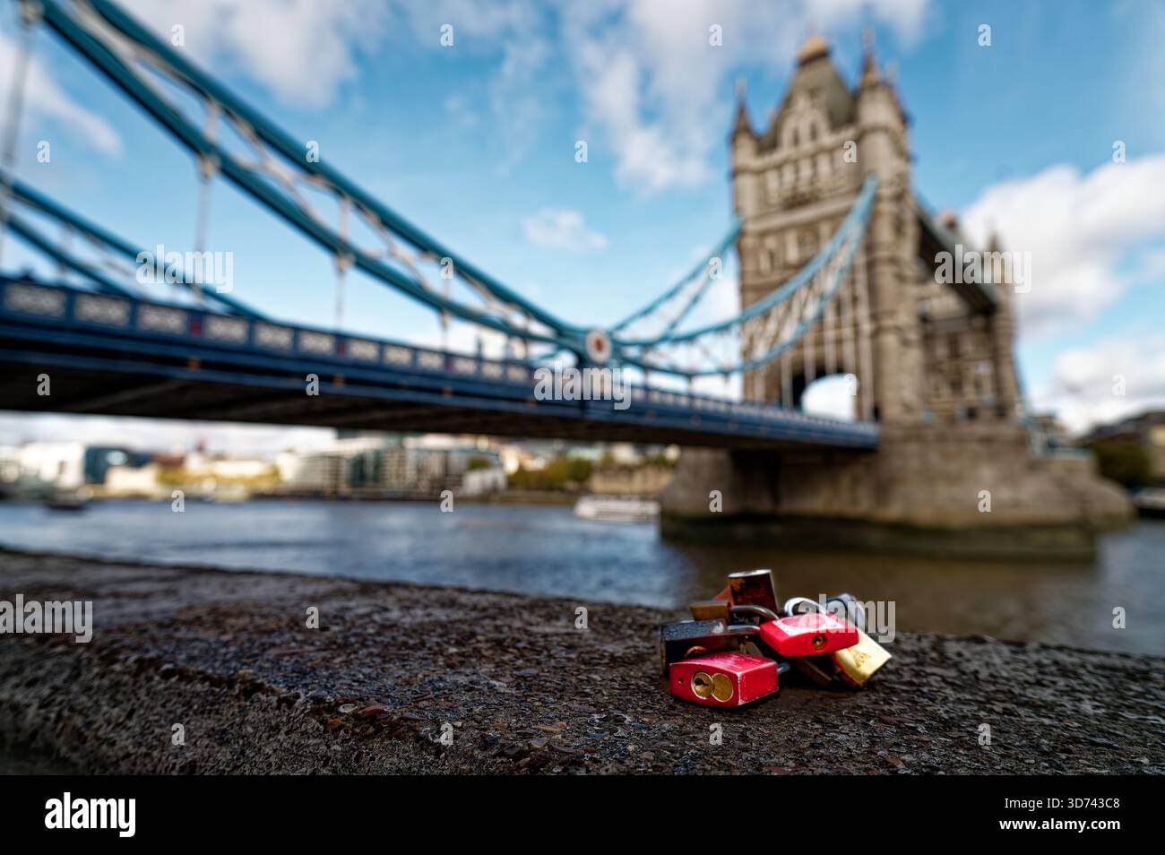 Padlocks in front of Tower Bridge London Stock Photo