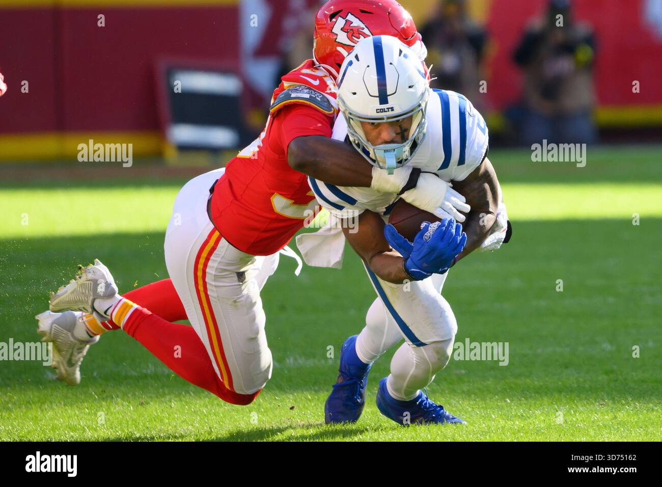 Indianapolis Colts wide receiver Josh Downs (2) is tackled by Kansas ...