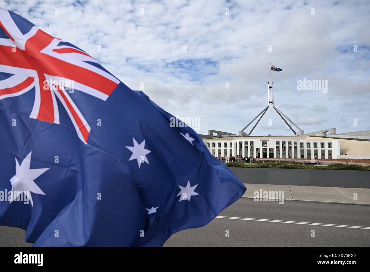 An Australian National flag is seen ahead of the visit by Zhao Leji ...