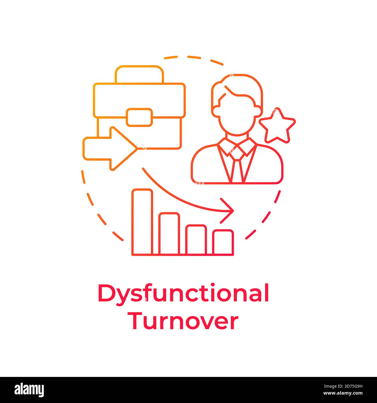 Dysfunctional turnover red gradient concept icon Stock Vector