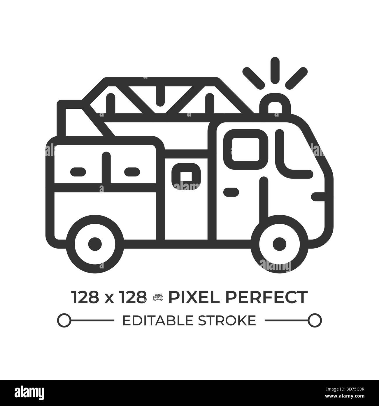 Fire truck pixel perfect line icon Stock Vector