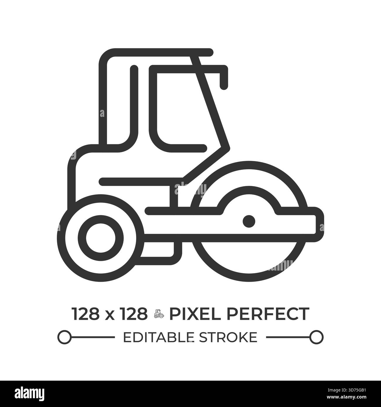 Road roller pixel perfect line icon Stock Vector