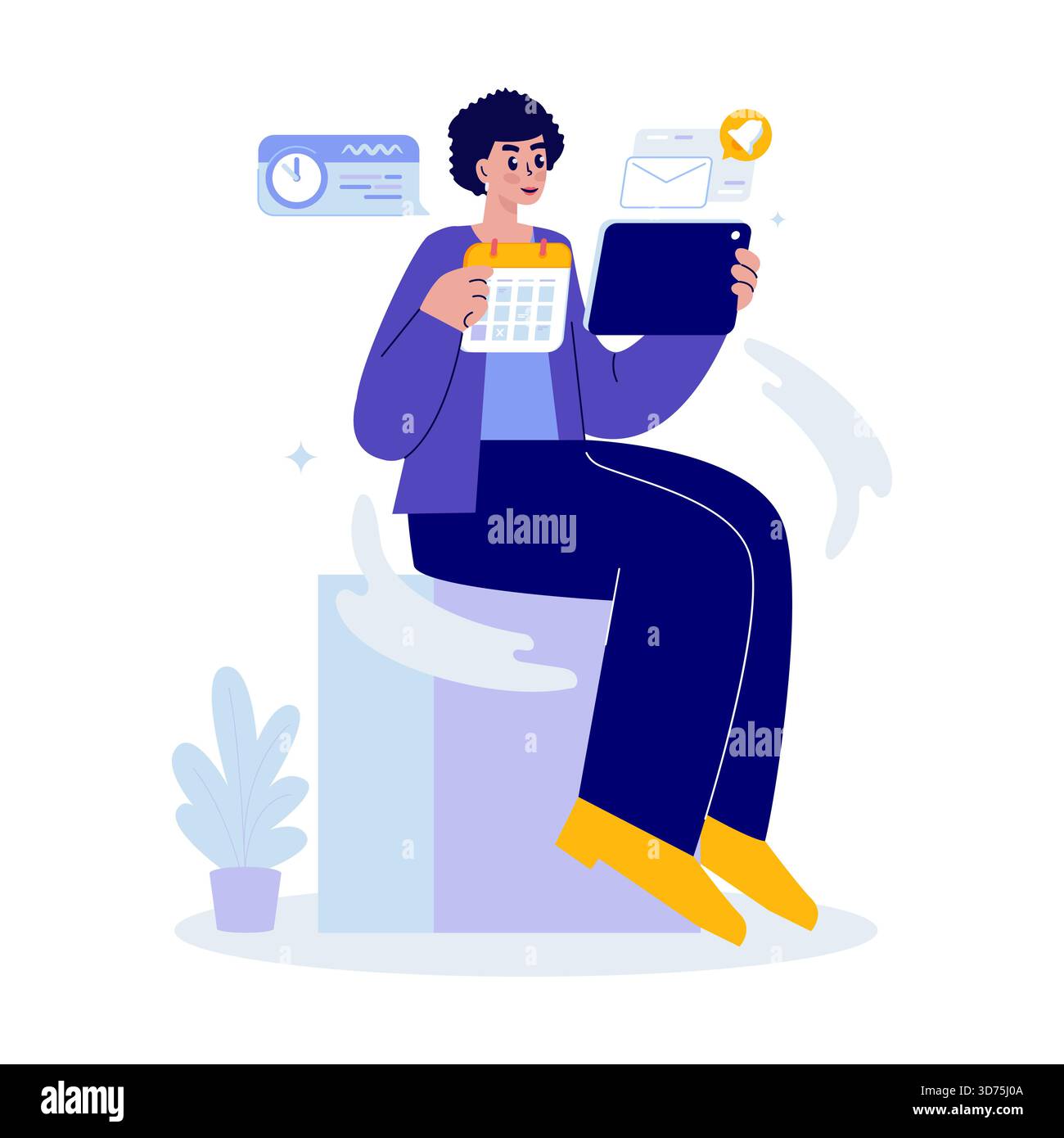 Checking Email Notifications and Meeting Scheduling Vector Illustration Stock Vector