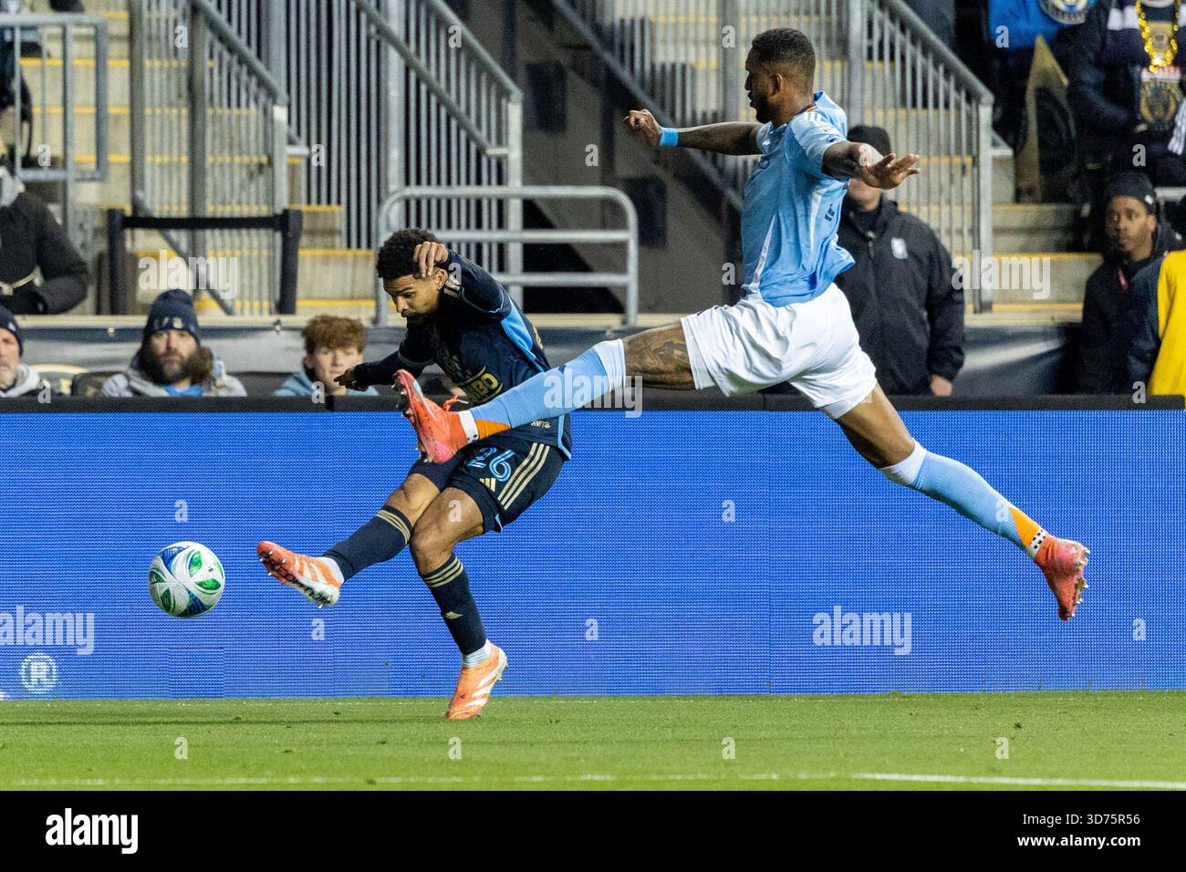 New York City FC defender Raul Gustavo, right, leaps toward ...