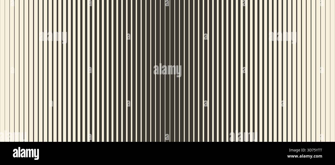 Retro linear halftone gradation texture. Parallel repeating stripe transition background. Fading thick to thin line gradient pattern. Vertical strip wallpaper with Doppler effect concept. Vector Stock Vector
