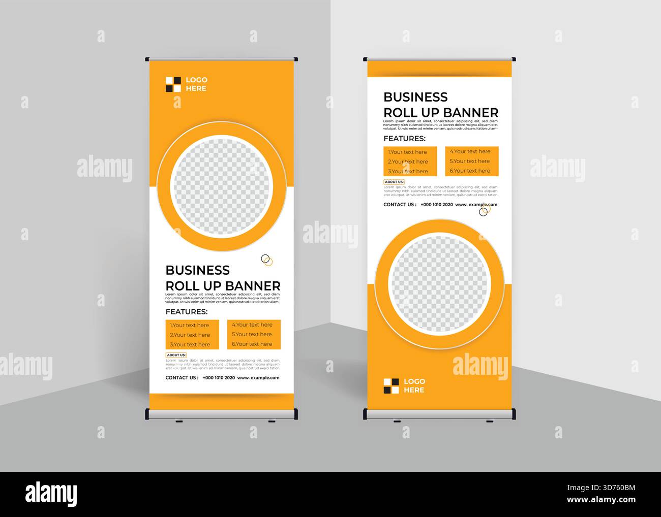 Roll up banner design template, vertical, pull up design, modern x-banner template design Stock Vector