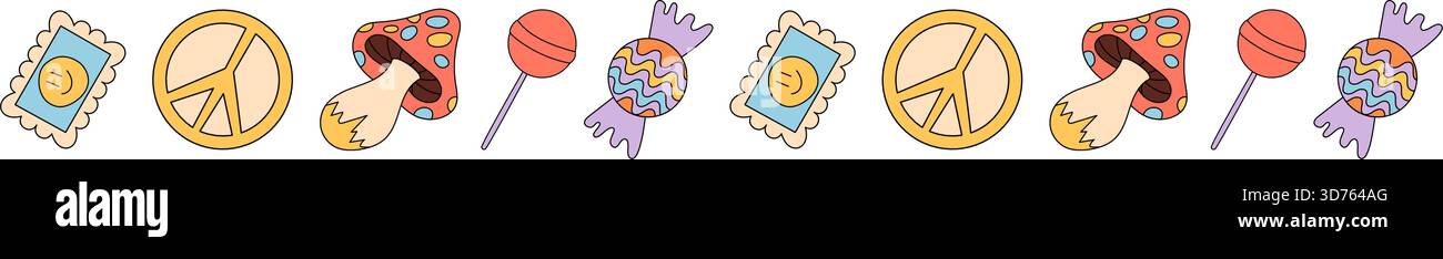 Groovy Y2K Seamless Border Doodle Pattern Stock Vector
