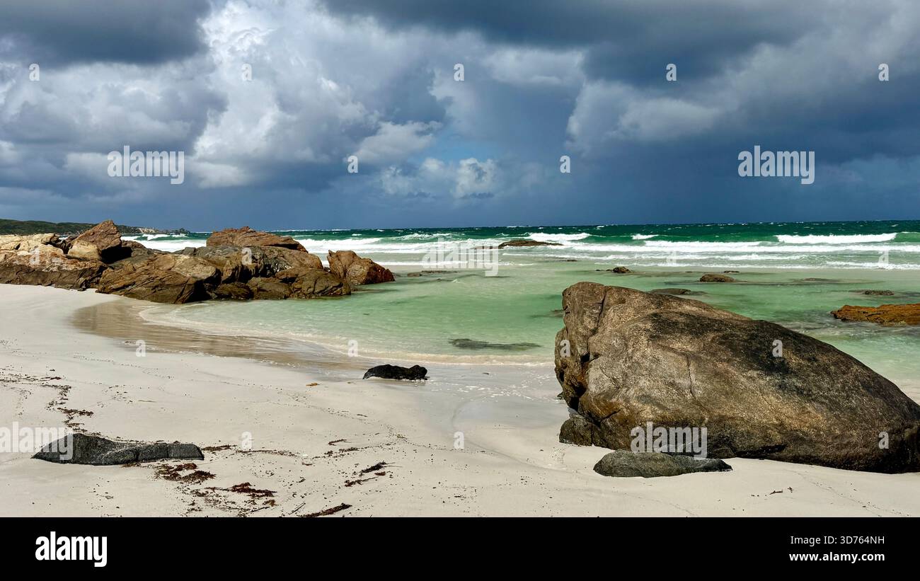 Rugged rocky granite coastline at Kilcarnup Beach along Leeuwin-Naturaliste National Park Margaret River region Southwest Western Australia - Smartphone Captured Stock Image