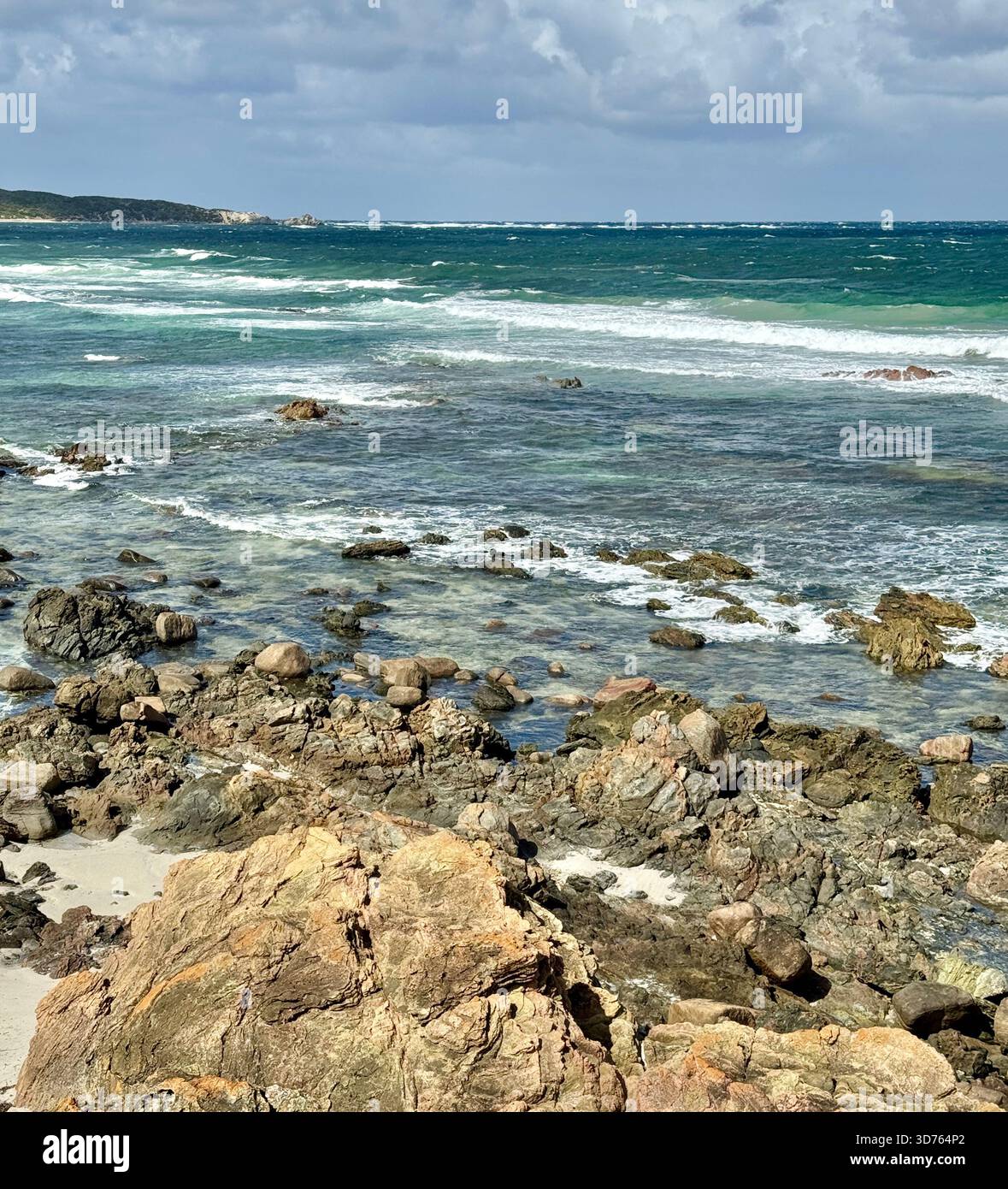 Rugged rocky granite coastline at Kilcarnup Beach along Leeuwin-Naturaliste National Park Margaret River region Southwest Western Australia - Smartphone Captured Stock Image
