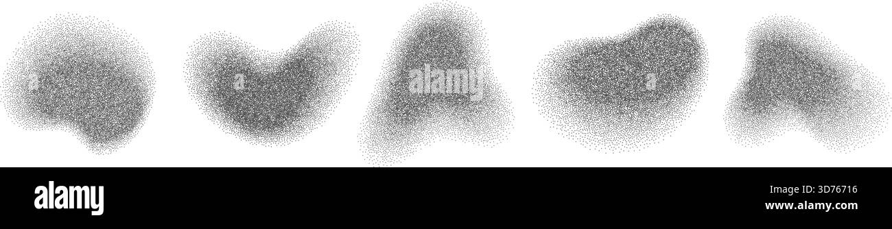 Stippled irregular shapes noise grain effect gradient texture set. Stock Vector