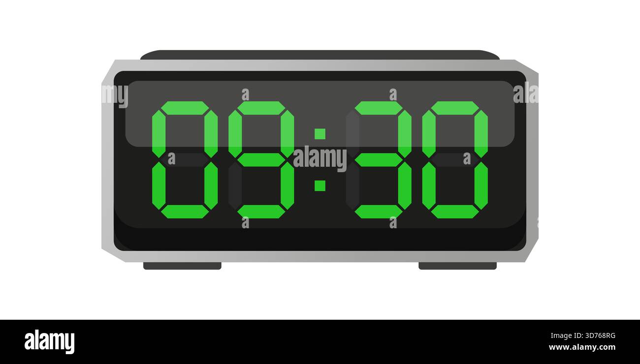 Digital alarm clock. Nine thirty time. Time 09 30. Green numbers vector ...