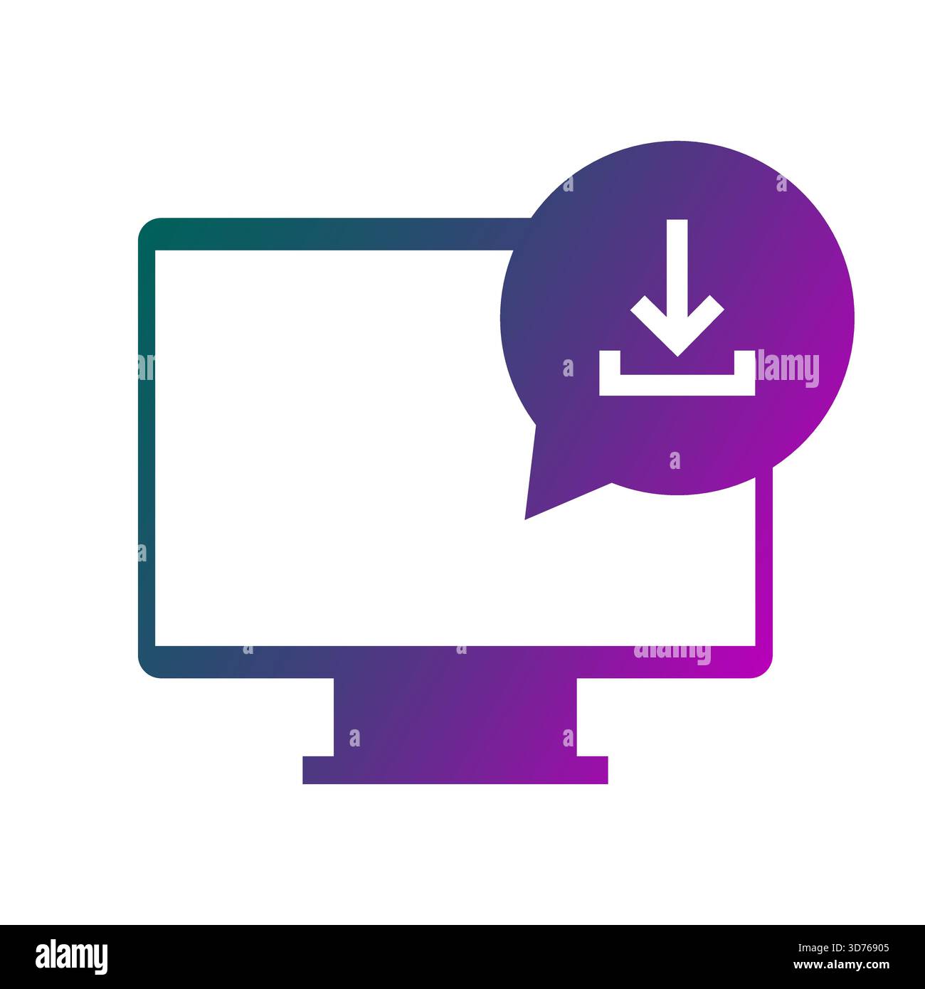 Computer download icon. Message bubble symbol. Screen arrow Vector. Chat load sign. Stock Vector