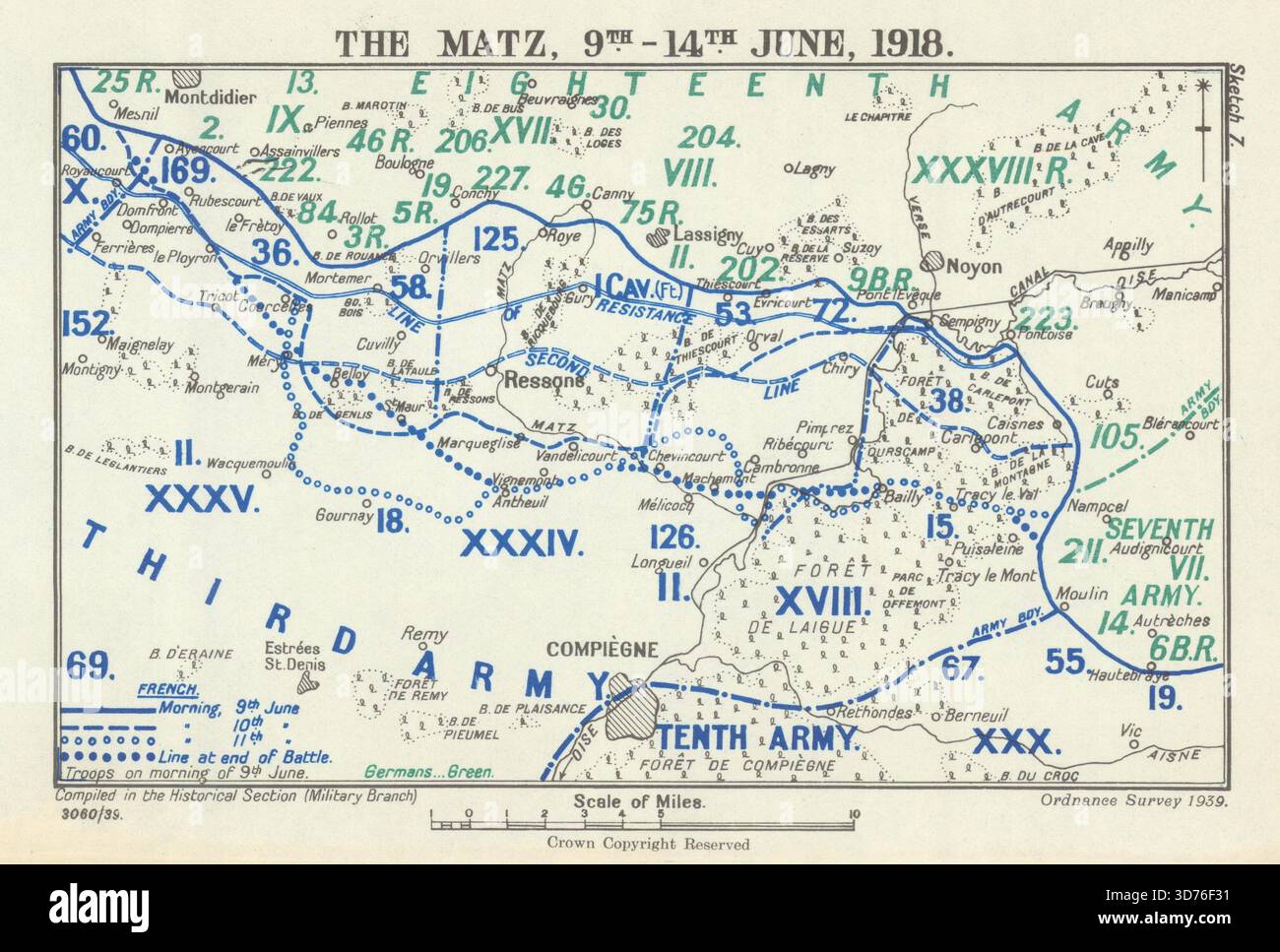 Matz Map Battle of the Matz. Operation Gneisenau, 9–14 June 1918. WW1 1939 old ...