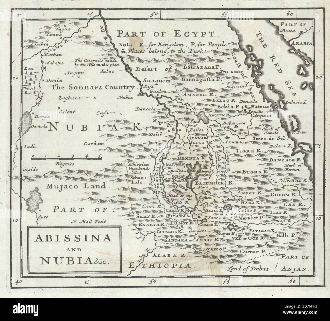 Abissinia and Nubia by Herman Moll. Ethiopia Eritrea Sudan Abyssinia ...