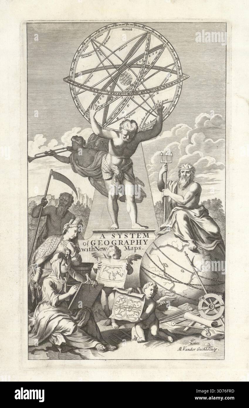 Compleat Geographer. System of geography with new maps. Title page 1701 print Stock Photo