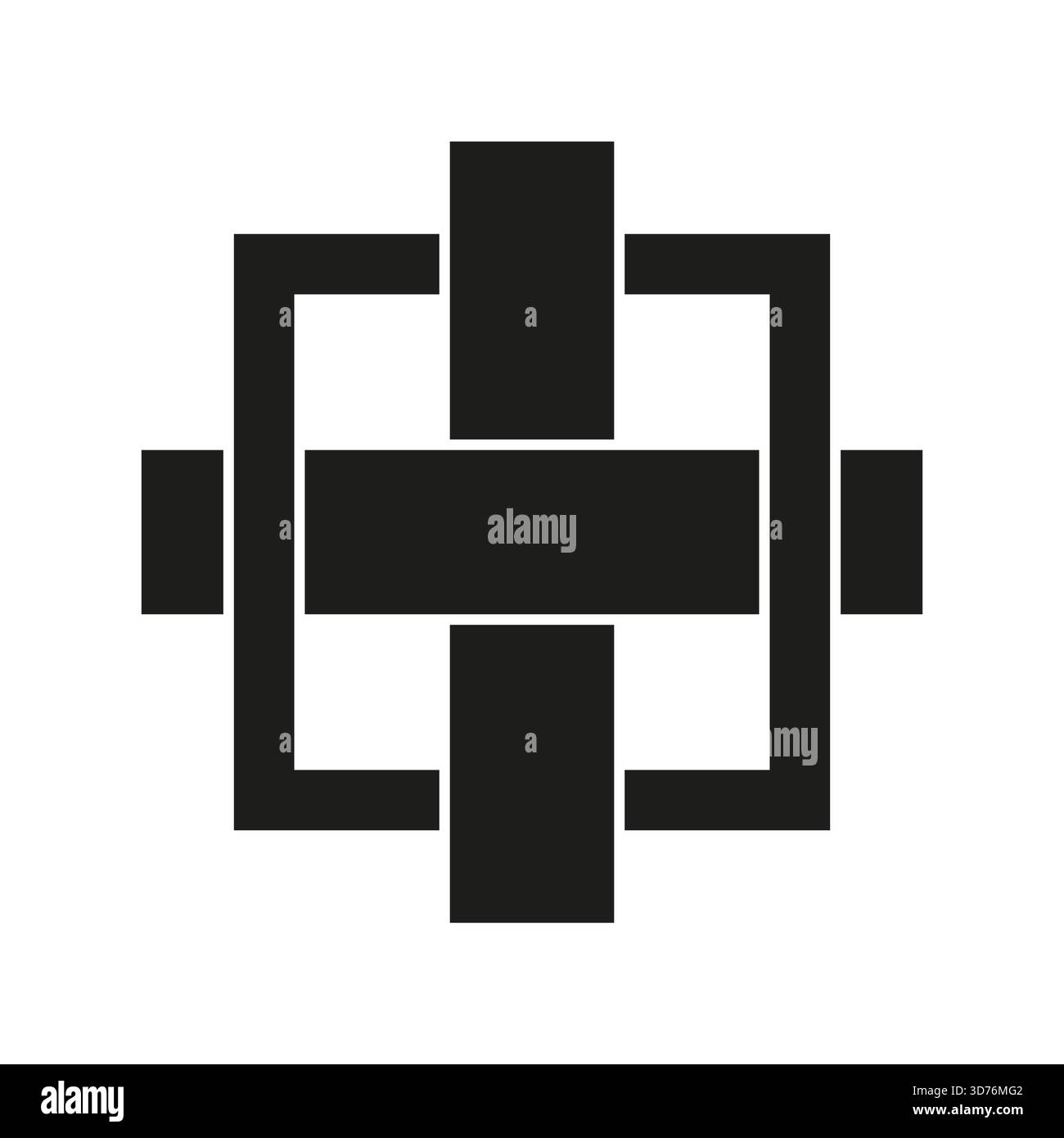 Interlaced cross symbol. Black solid shape. Geometric element Vector. Minimalist modern icon. EPS 10. Stock Vector