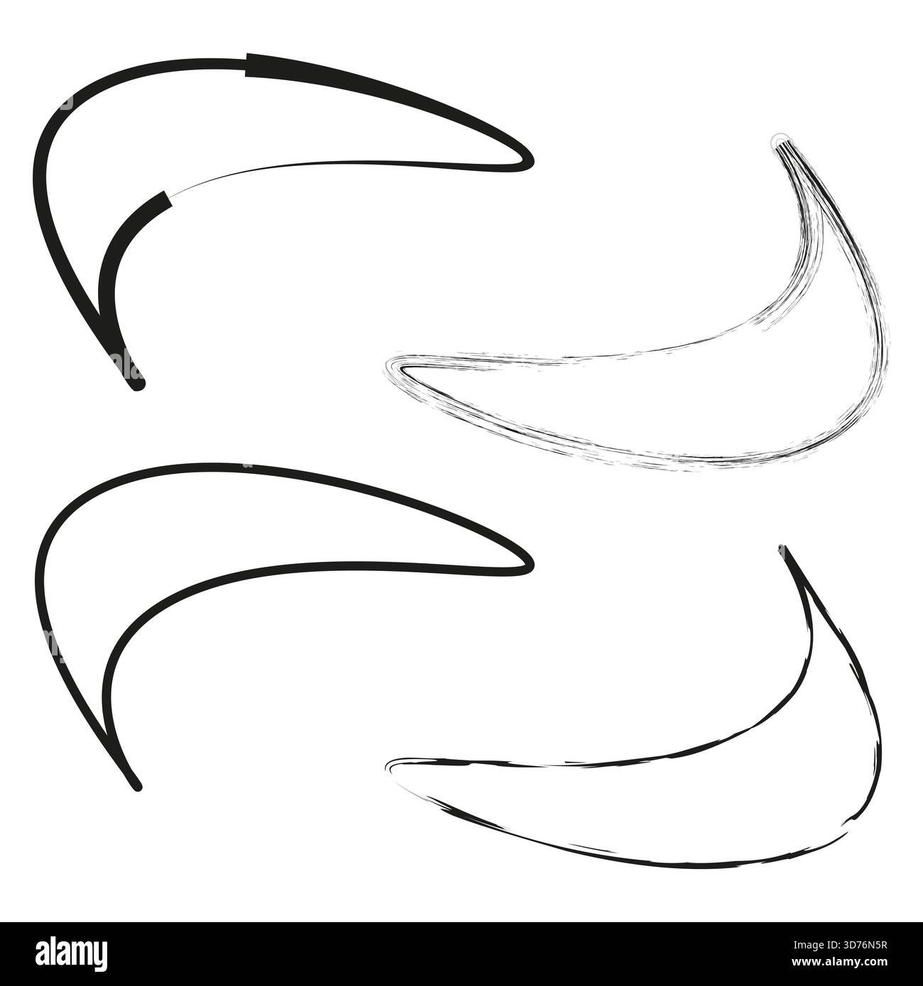 Curved brush strokes. Flow line elements. Grunge texture Vector. Abstract shape set. EPS 10. Stock Vector