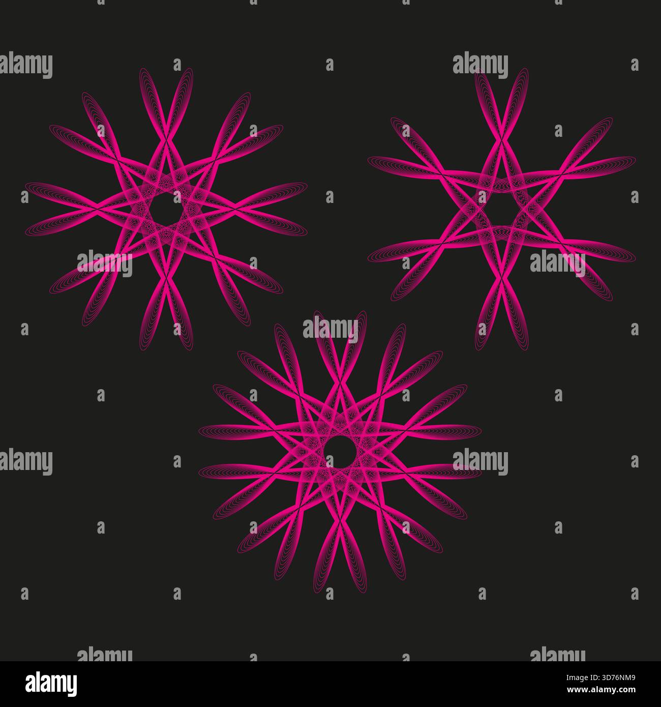 Spirograph flower patterns. Neon magenta elements. Abstract rosette Vector. Dark background design. EPS 10. Stock Vector