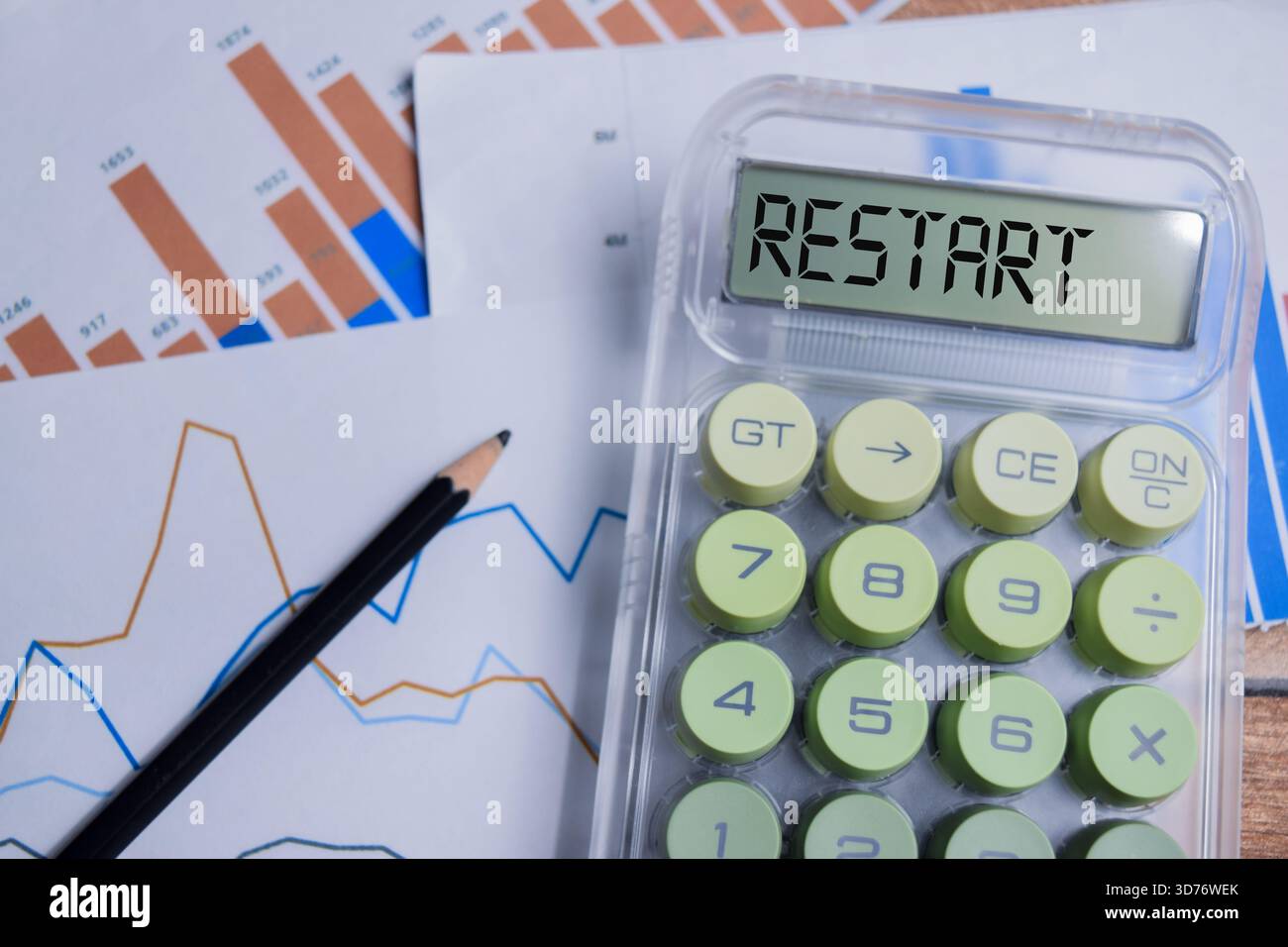 Restart inscription text on calculator. Restarting, new start of ...