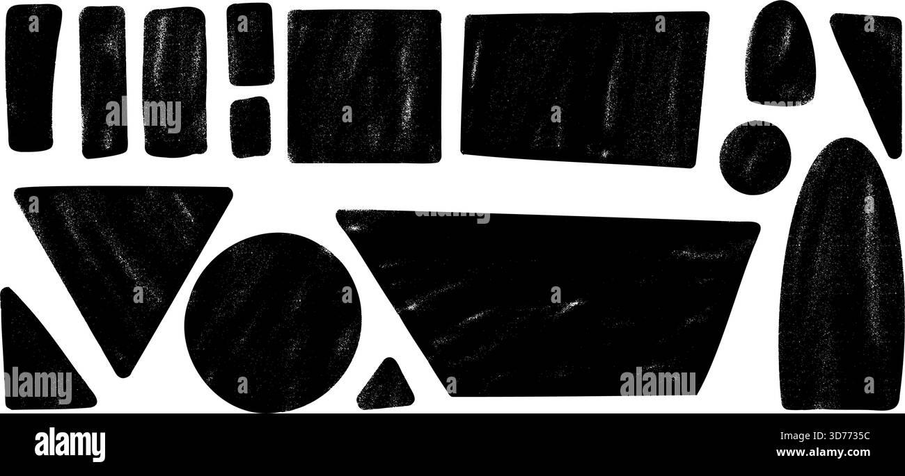 Geometry Box Texture Geometric shapes with grunge hand drawn texture set. Ink rolled text ...