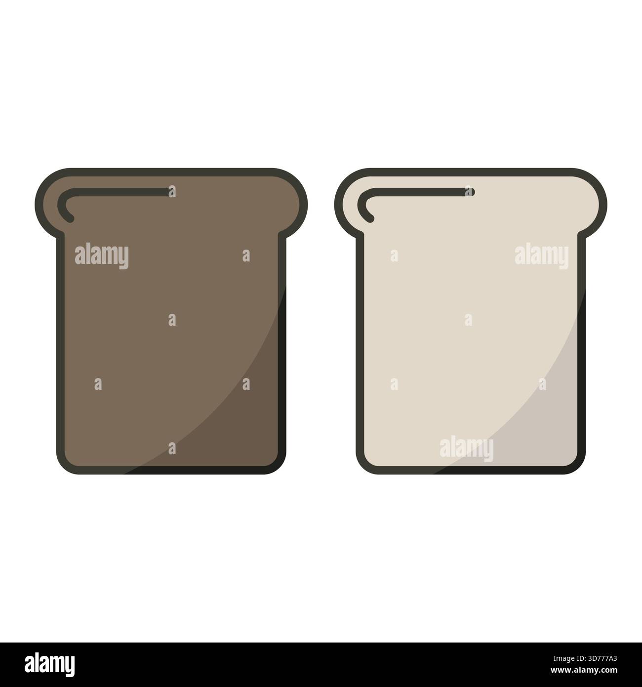 Sliced bread toast. Bakery food Vector. Two loaf slices. Light dark color. Stock Vector