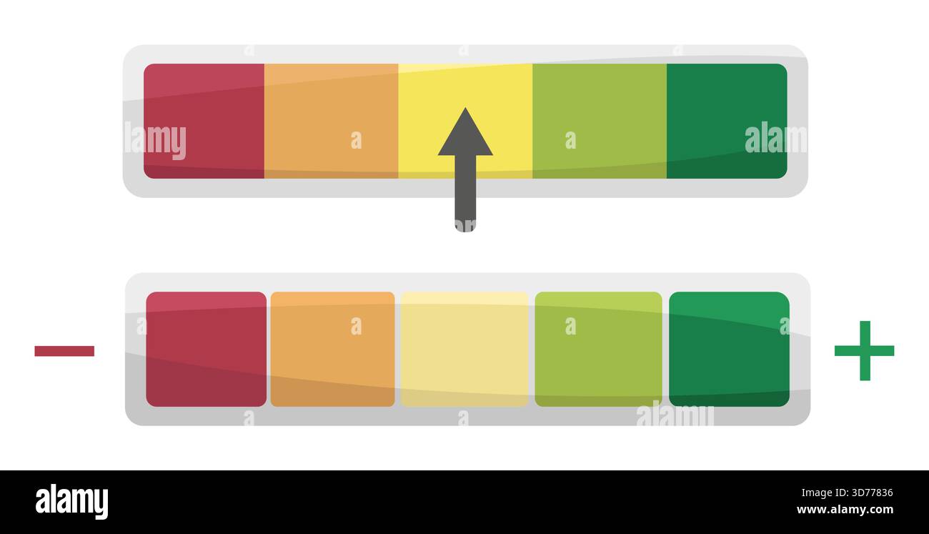 Volume slider icon. Audio control element. Colorful scale gauge. Vector level indicator. Stock Vector