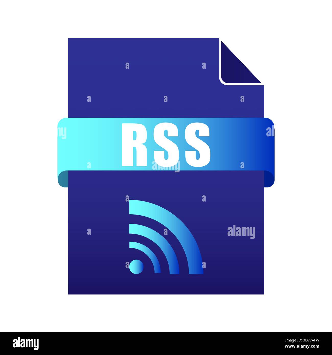 RSS news file. Blue feed icon. Wireless connection symbol. Document vector illustration. Stock Vector