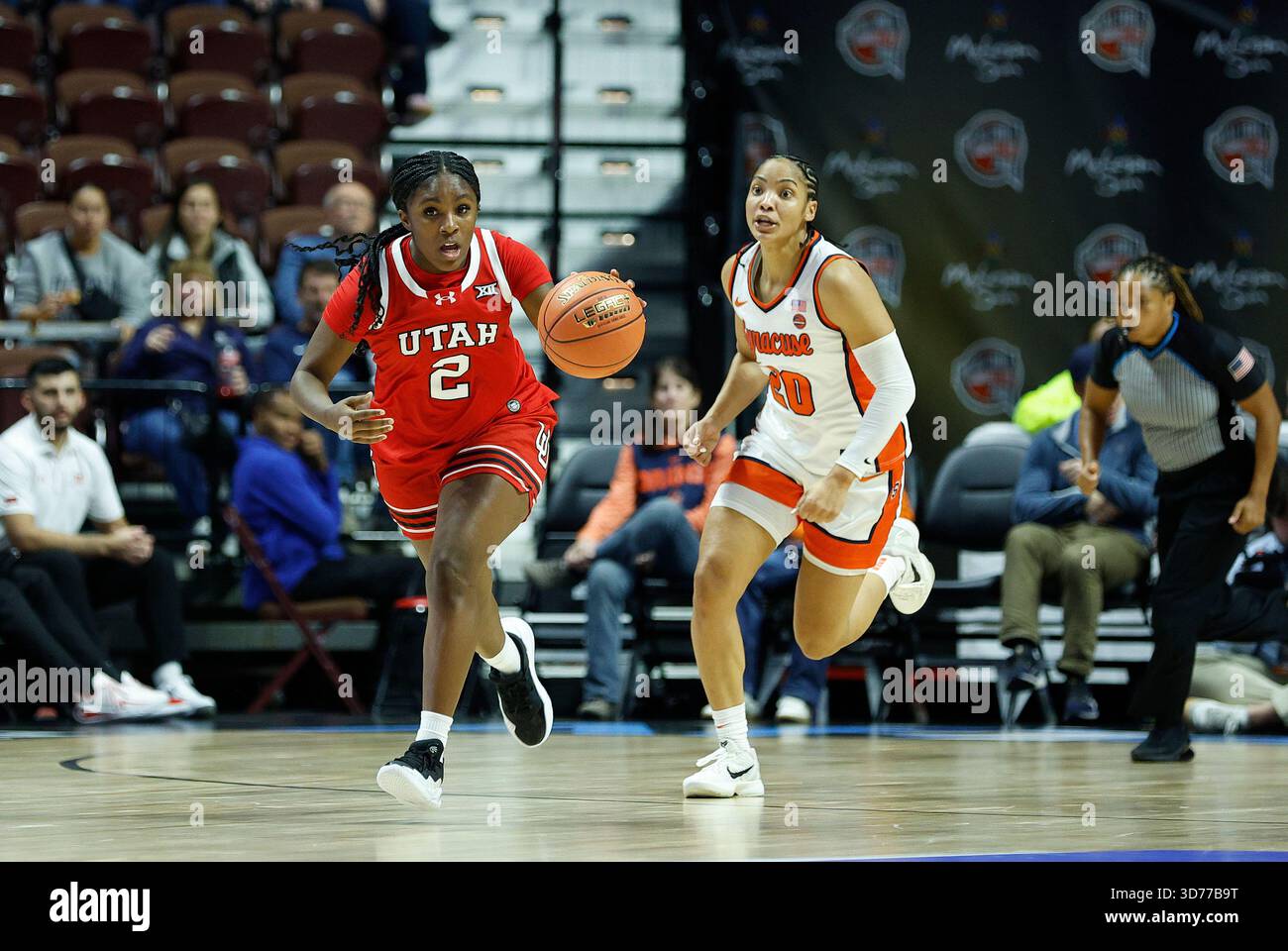 UNCASVILLE, CT - NOVEMBER 21: La Sneed #2 of the Utah Utes fast breaks ...