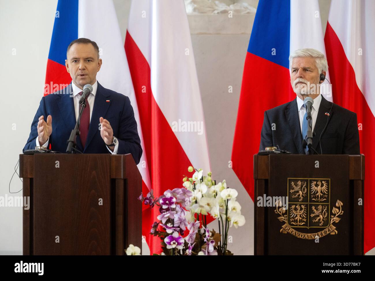 Czech President Petr Pavel, right, and his Polish counterpart Karol ...