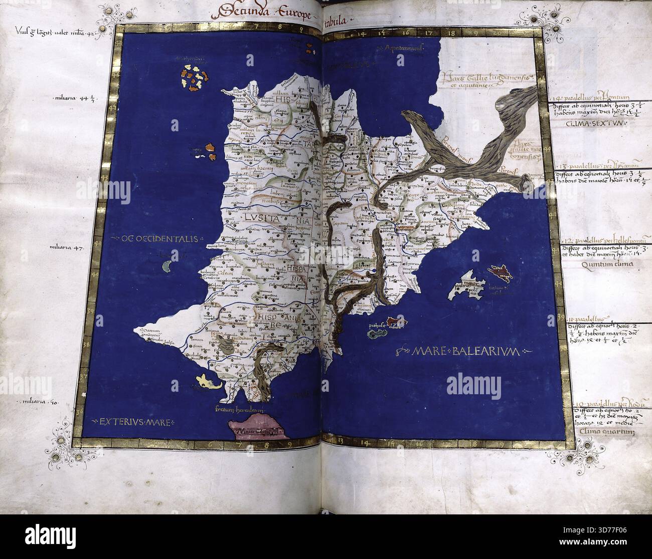 Secid Map Second map of Europe (Spain) with a full gold border., 1460. Spain ...