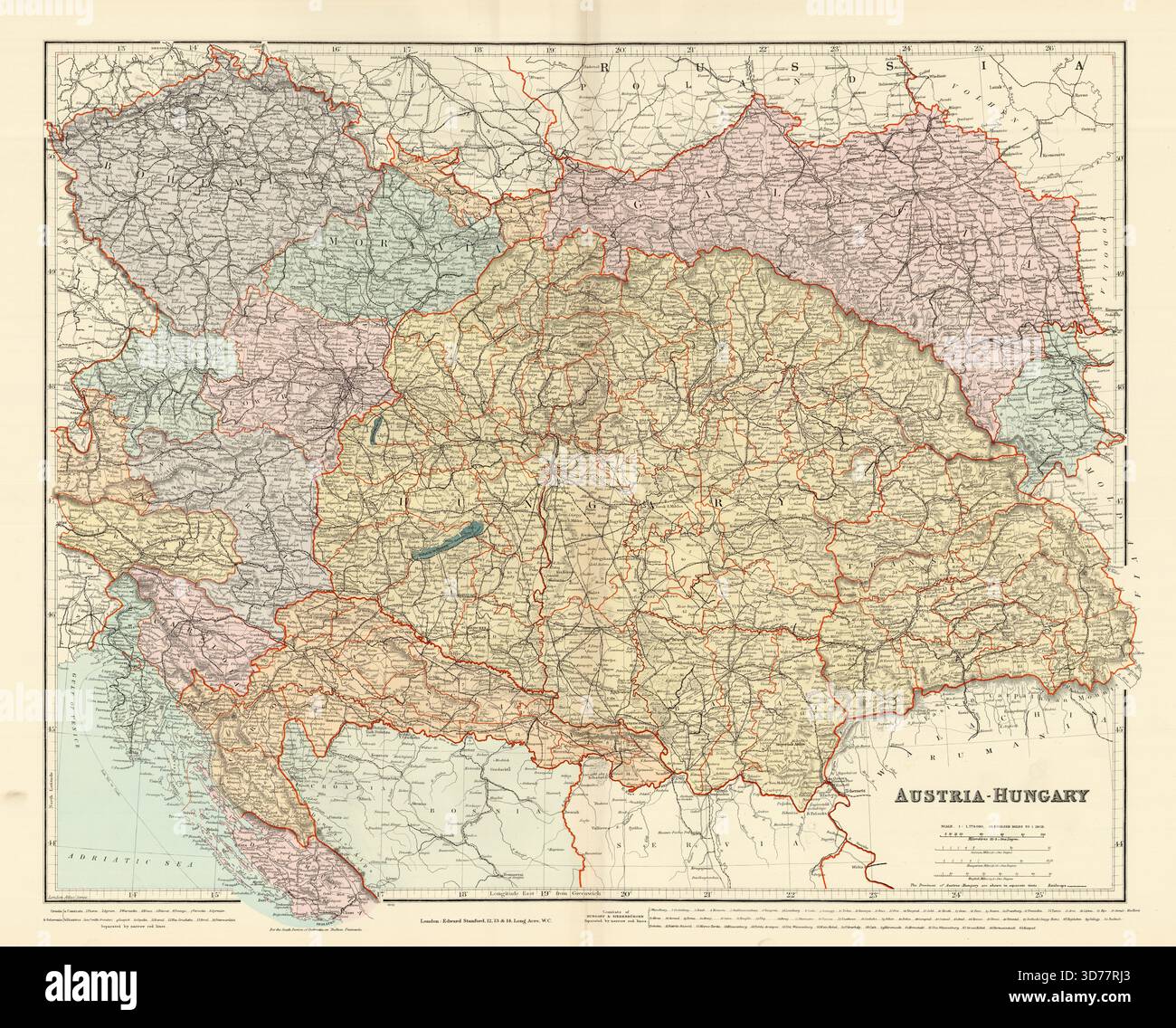 Carte Historique - Autriche-Hongrie - Rand McNally 1895 - Reproduction 23 X 30,61 Pouces - Neuf Roulé