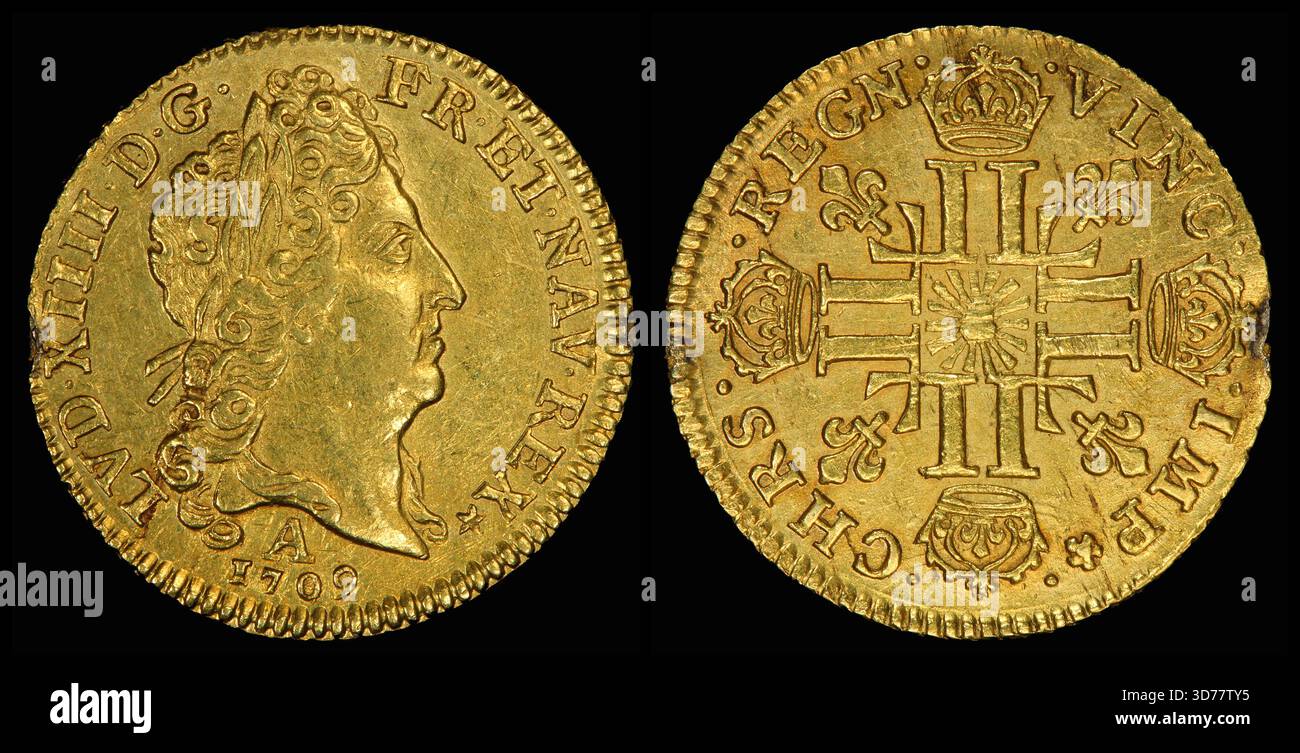 One Louis d'Or (1709), depicting Louis XIV of France Stock Photo