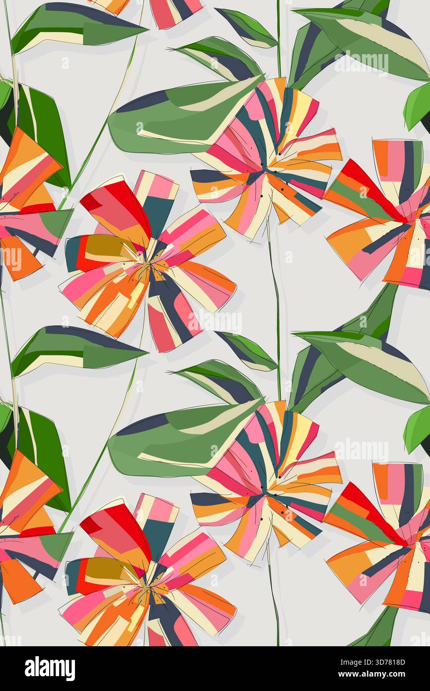 Decorative abstract flowers vector seamless pattern Stock Vector