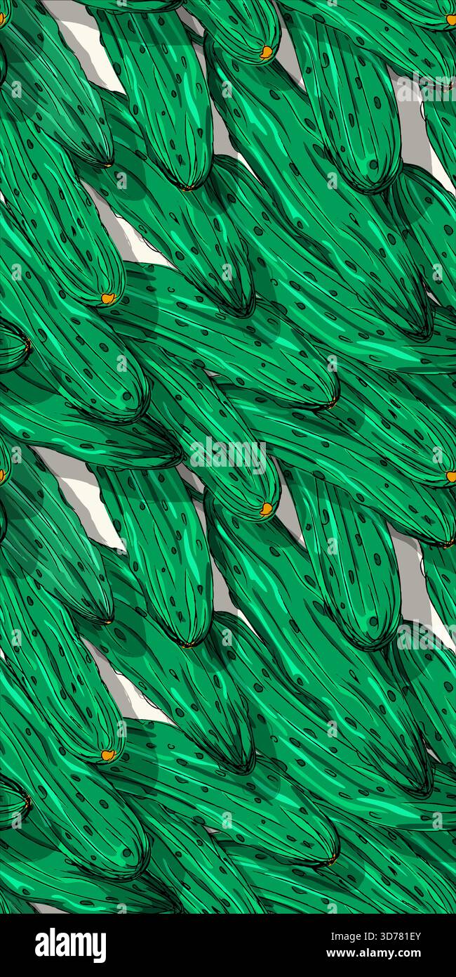 Fresh cucumbers vector seamless pattern Stock Vector