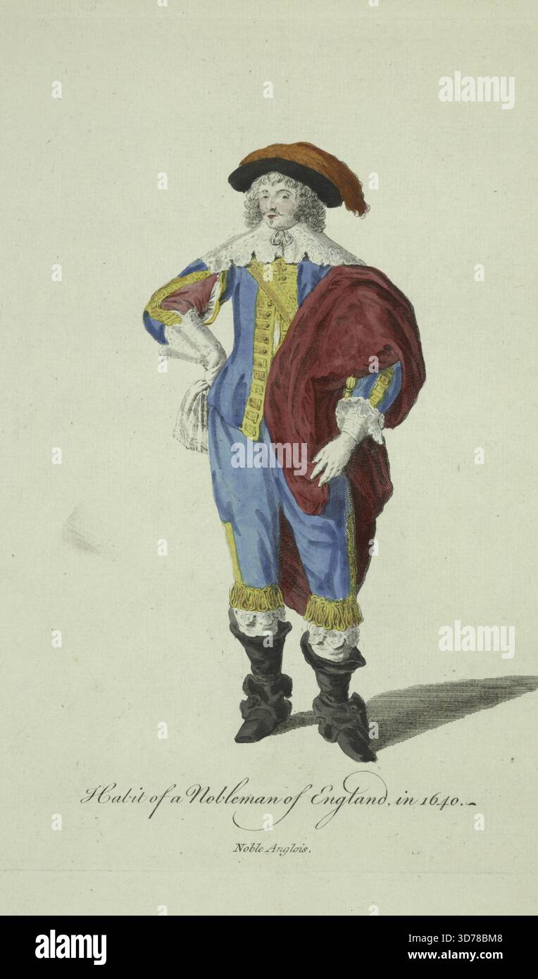 Habit of a nobleman of England in 1640. Engraving by Sir Anthony