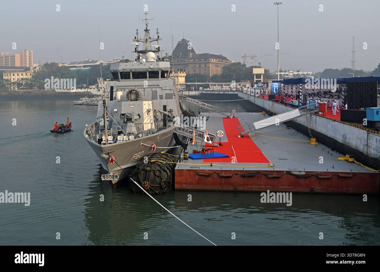 INS Mahe is seen anchored for the commissioning ceremony at Naval ...