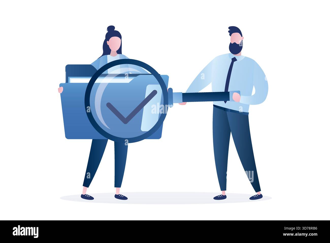 Female office employee hold folder with documents, man worker use big ...