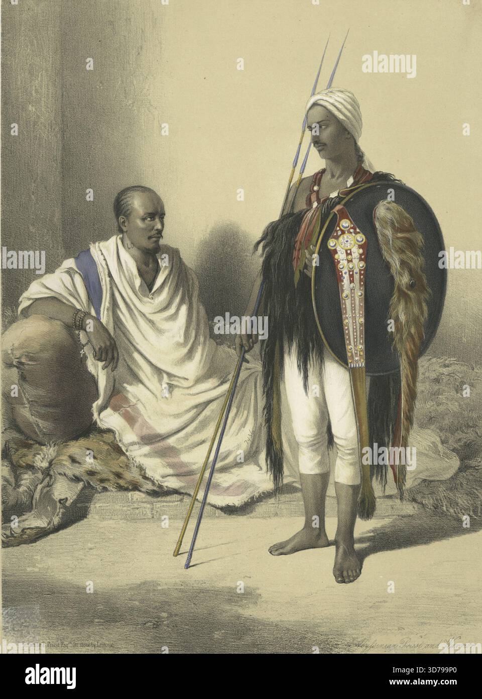 Color Lithograph Depicting An Abyssinian Priest And Warrior From 1851 color-lithograph-depicting-an-abyssinian-priest-and-warrior-from-1851