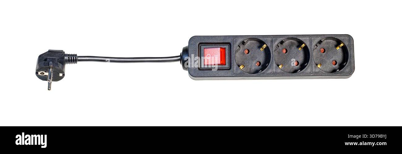 Power strip with multiple outlets and switch isolated on white background Stock Photo