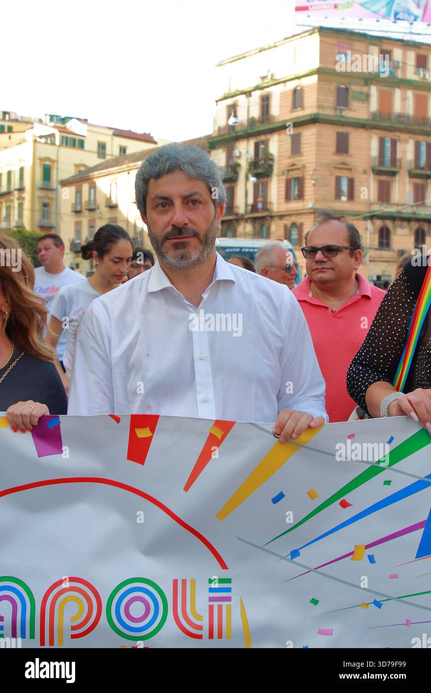 The new President of the Campania Region,Roberto Fico,seen during a march in Naples. - Stock Image