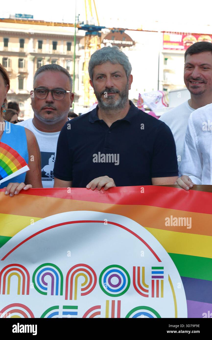 The new President of the Campania Region,Roberto Fico,seen during a march in Naples. - Stock Image