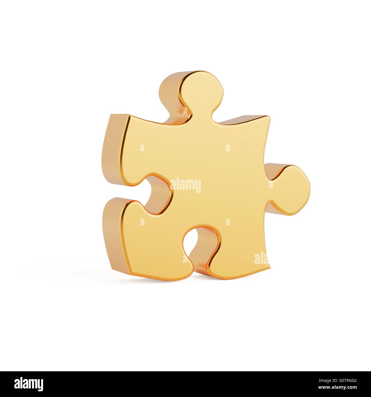 Problem Solving And Connection Concept. Golden Puzzle Piece Standing Alone On White Background. 3d Rendering Stock Photo