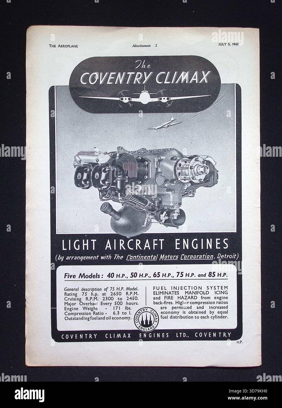 Original 1940 advertisement showing a Coventry Climax light aircraft ...