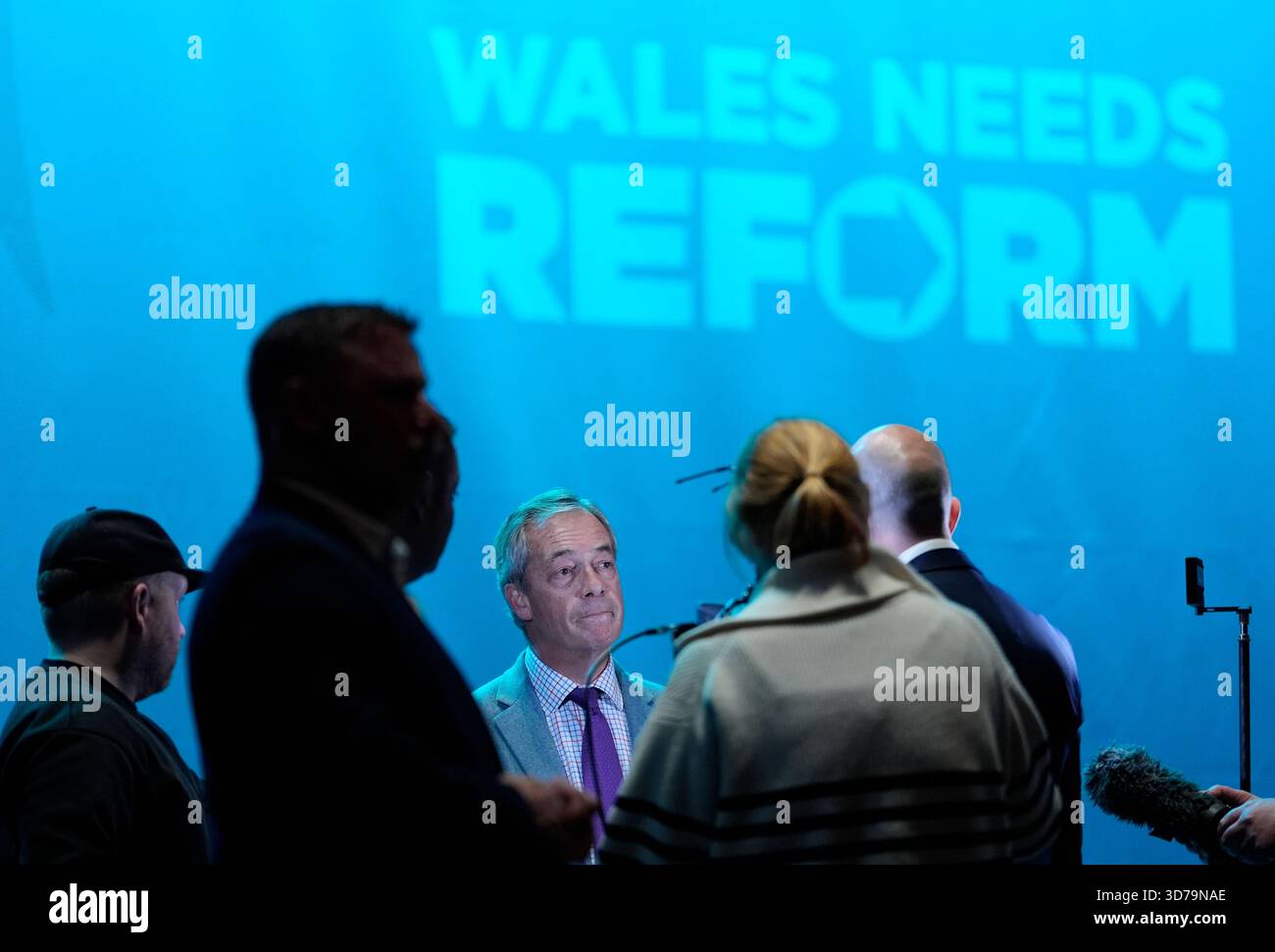 Reform Party leader Nigel Farage is interviewed at the Reform UK rally ...
