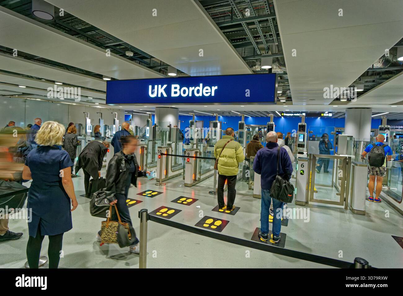 UK Border passport control area at Manchester Airport. Stock Photo