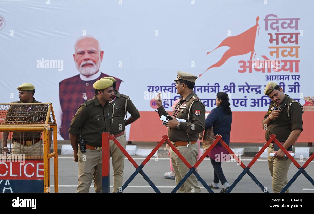 AYODHYA, INDIA - NOVEMBER 24: Tight security near Shri Ram Janmabhoomi ...